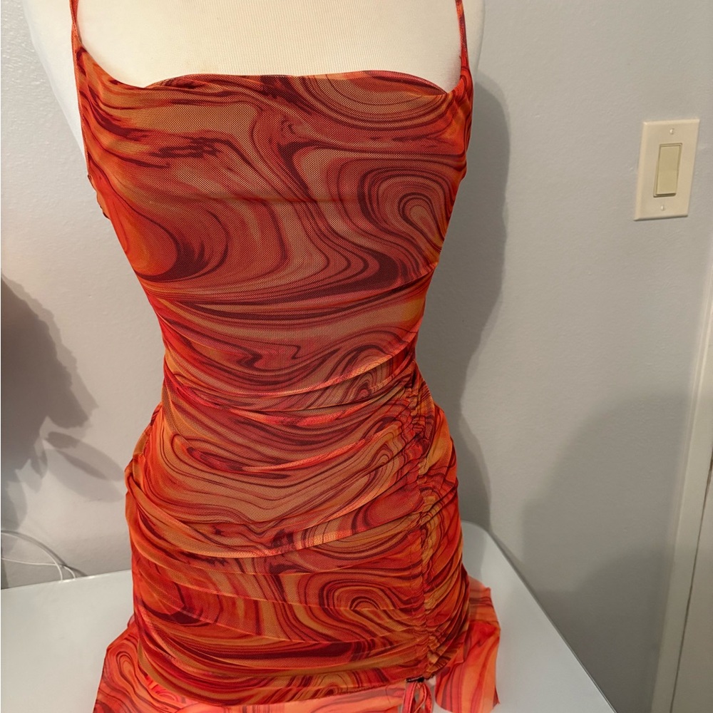 PrettyLittleThing Red and Orange Bodycon Mini Dress Spaghetti Strap